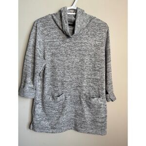 La Madona Gray Cowl Neck Marled Knit Tunic Sweater M Pockets Cozy Minimalist M